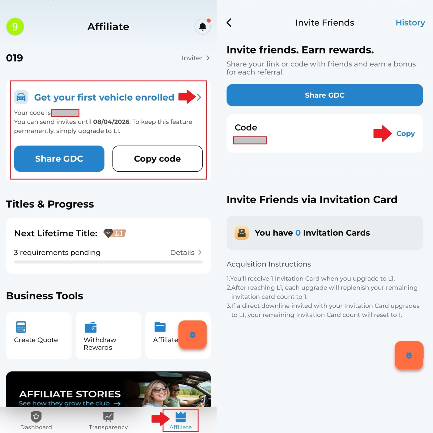 Referral code and referral link