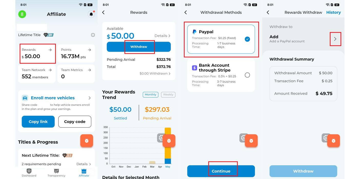 Withdraw rewards through PayPal