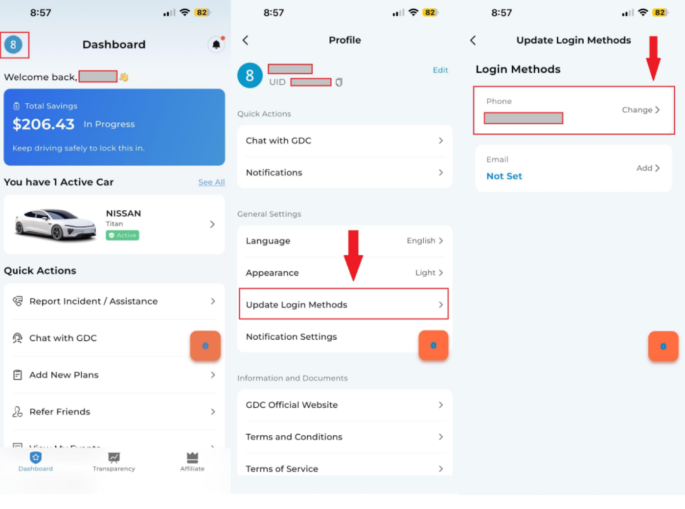 Change login phone number