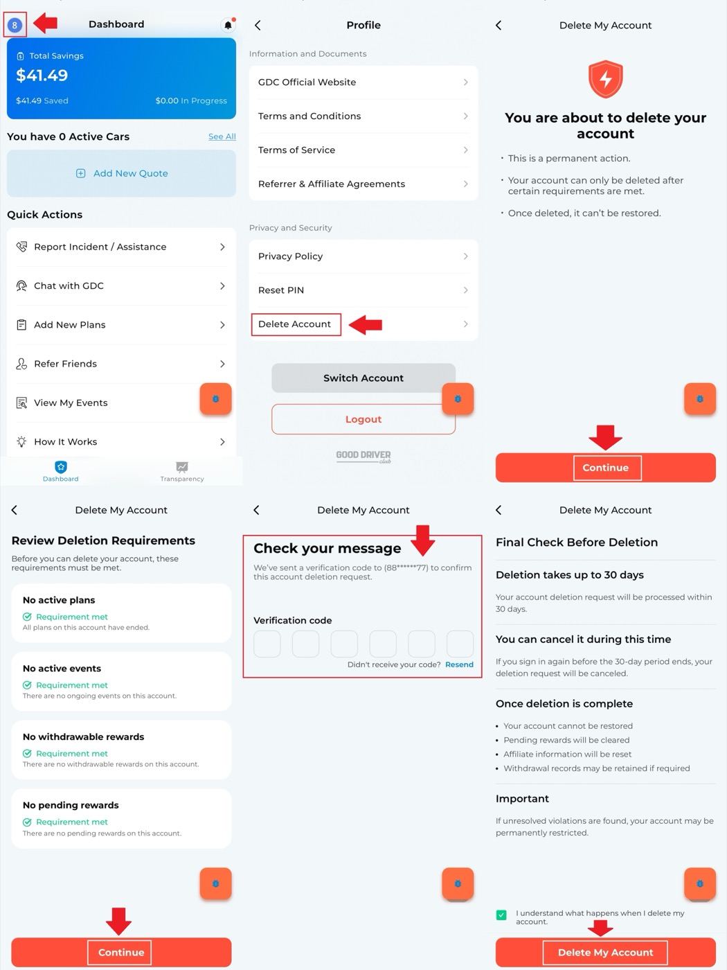 Account deletion entry in the GDC App