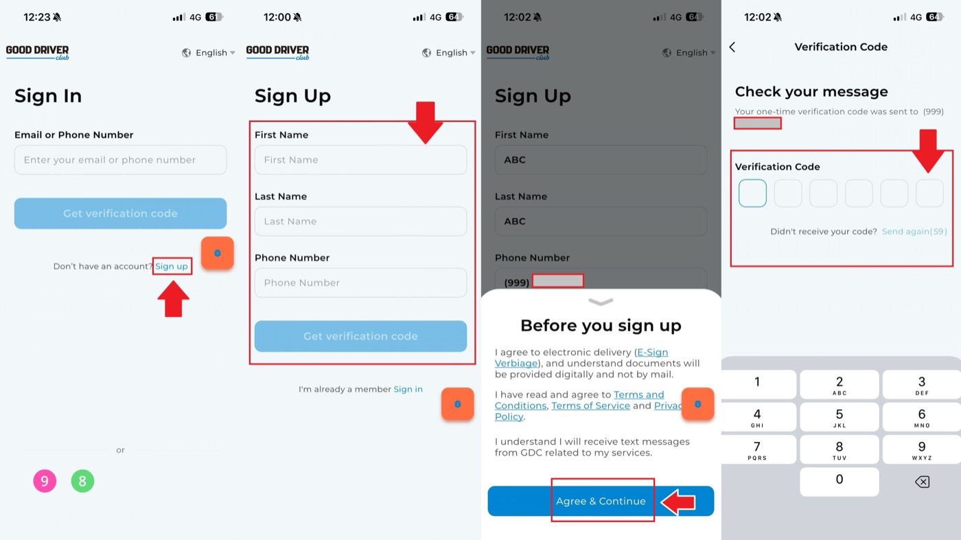 GDC App sign-up flow