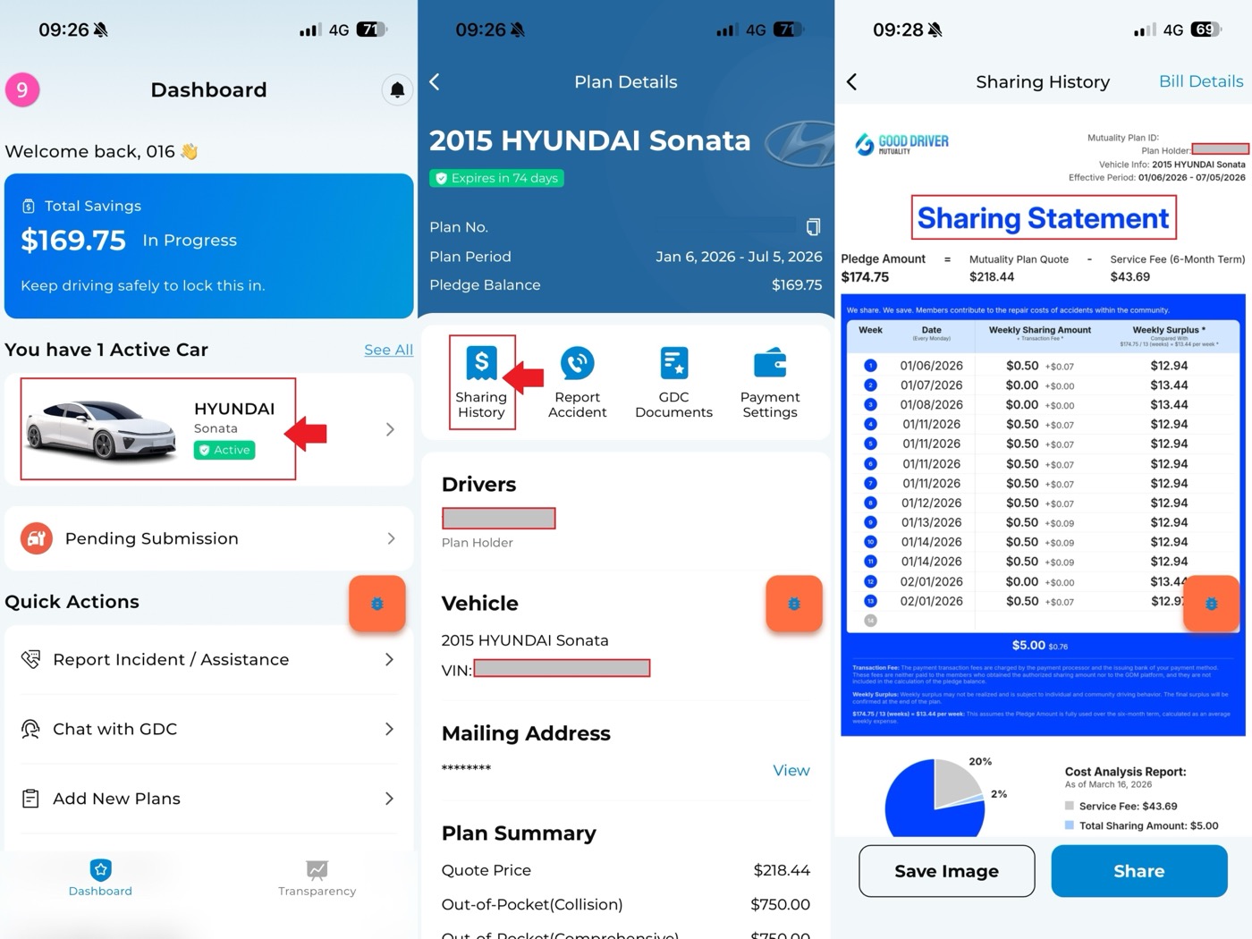 Download weekly sharing bill details