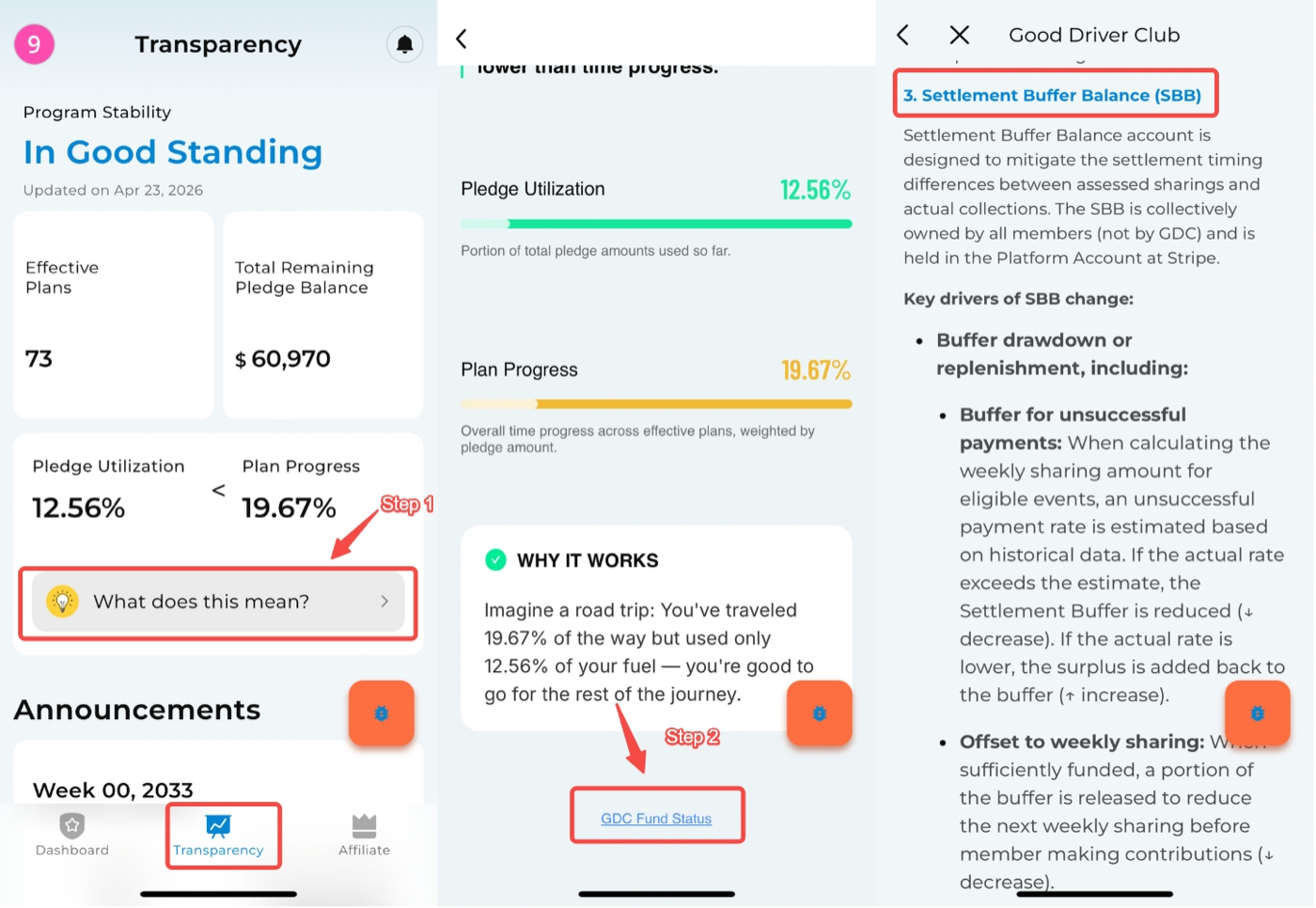 Settlement Buffer Balance in the app