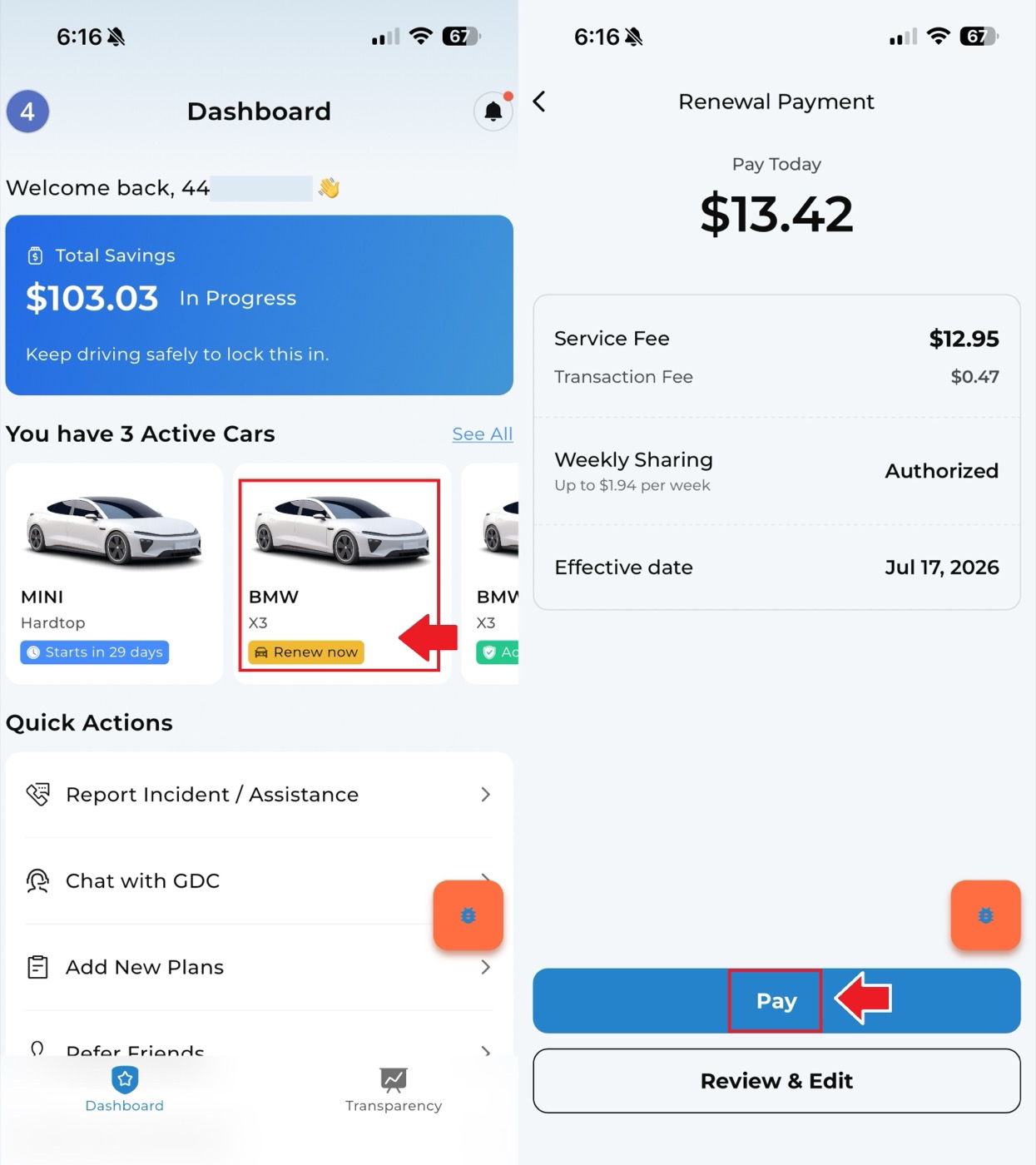 Manually pay a renewal plan