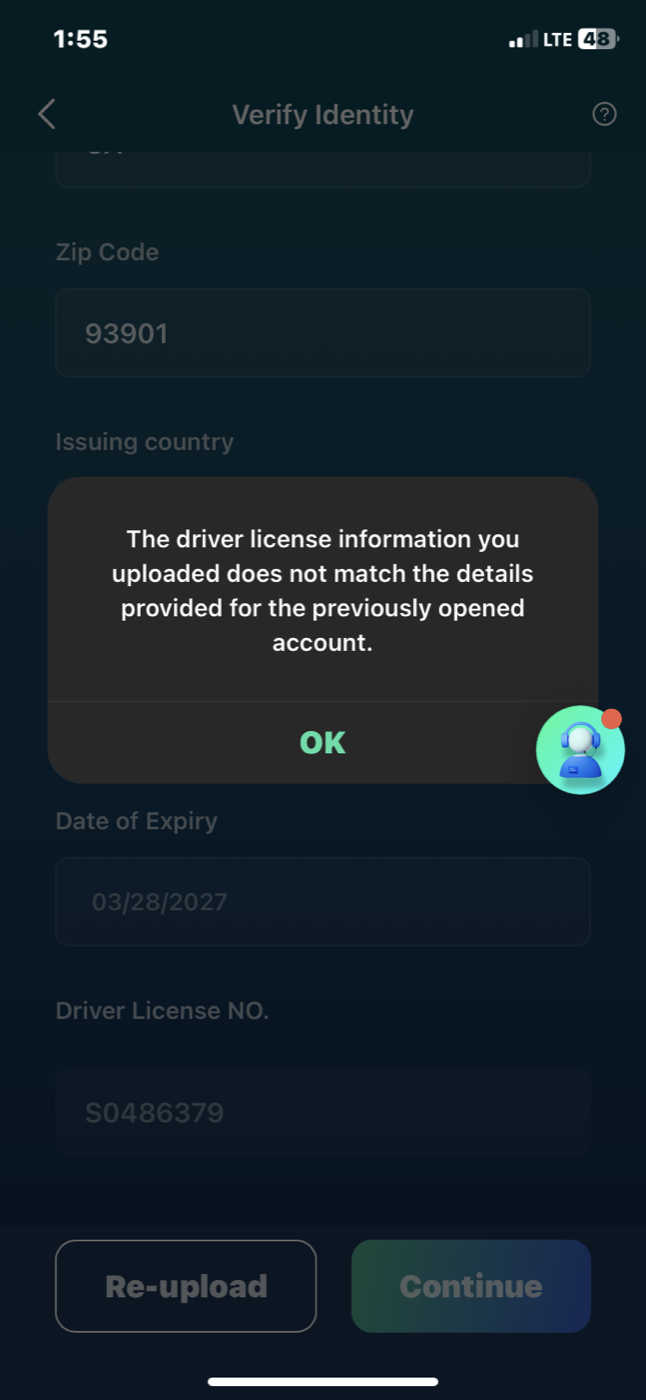 KYC upload mismatch message