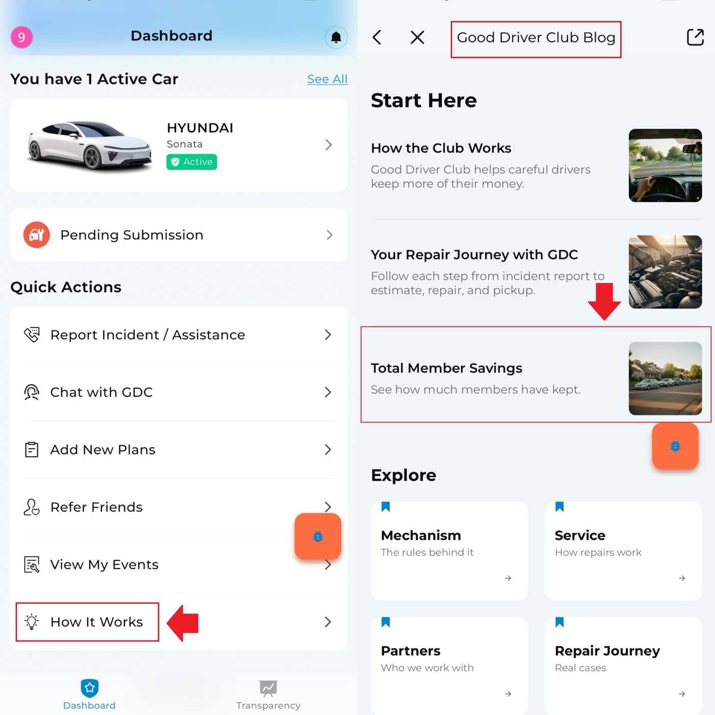 Repair journey entry in the app