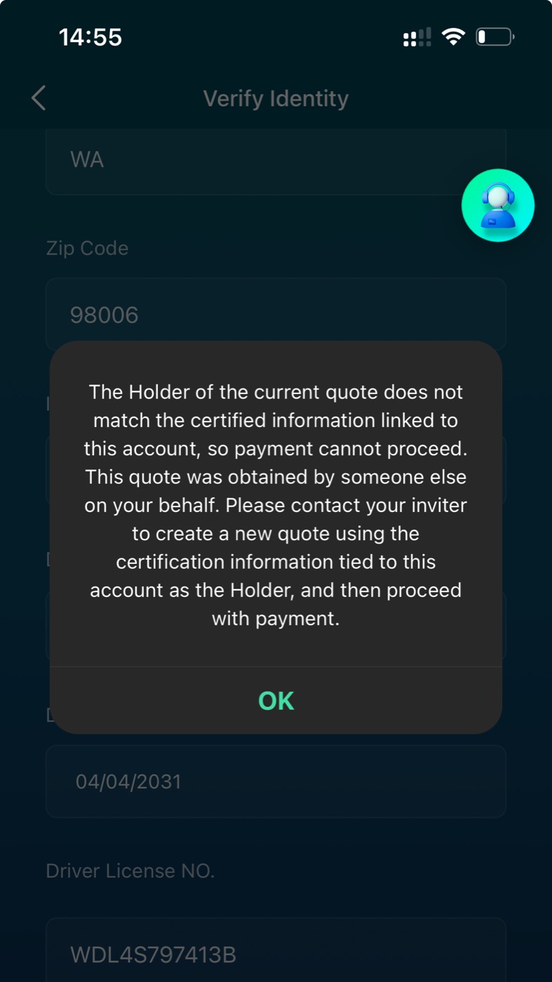 Identity information error